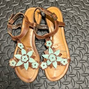 Leather sandals brown and turquoise